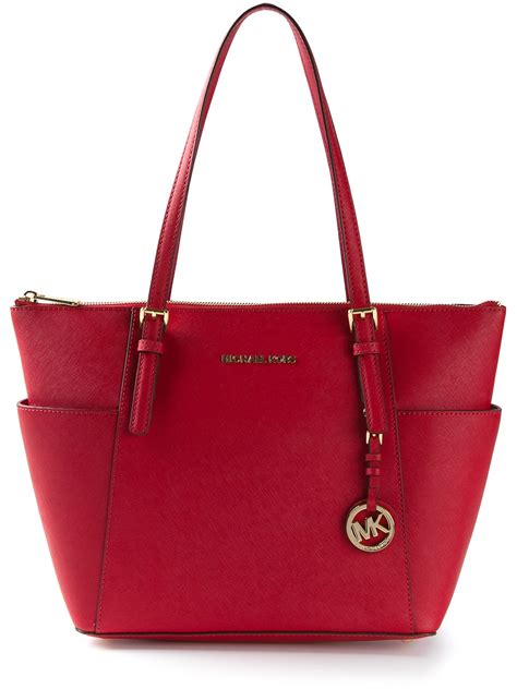 michael kors purse red voyager|Michael Kors saffiano tote large.